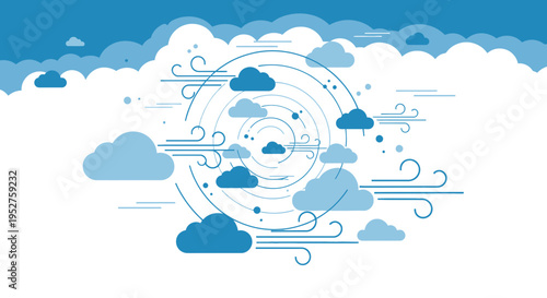 Abstract swirling clouds and wind graphic, representing weather, atmosphere, and motion