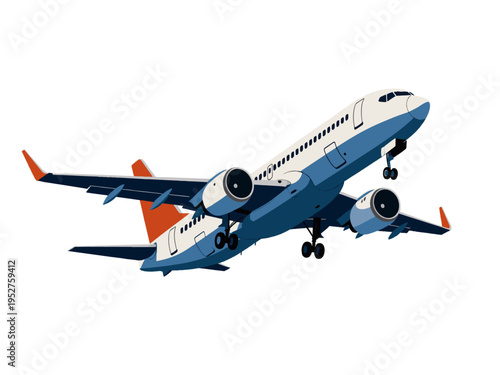 commercial passenger airplane taking off from runway, representing air travel, aviation industry, transportation, and global tourism generative ai vector illustration. 