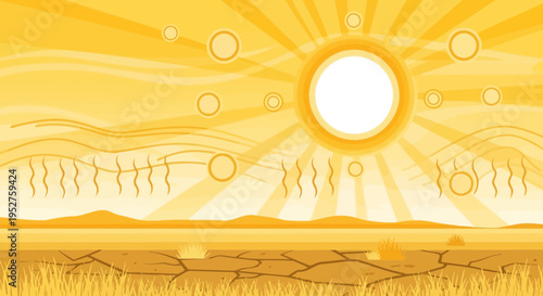 Arid Landscape Under Intense Sun: Drought, Heatwave, Desert Environment, Cracked Earth