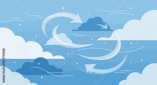 Atmospheric Circulation: Swirling Wind Currents and Clouds in a Blue Sky