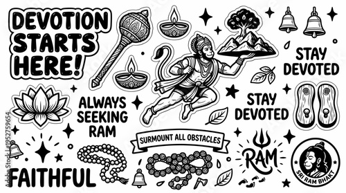 Hanuman Devotion Ram Faith Symbols Doodle Art