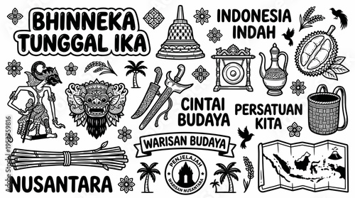 Indonesia Culture Icons: Bhinneka Tunggal Ika, Borobudur, Wayang