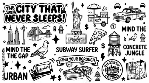 New York City Doodle Collage - Urban Exploration & Landmarks