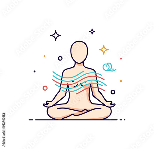 Breathwork and mindfulness badge featuring a seated figure with subtle flowing lines around the chest area. The composition reflects calm breathing, stress