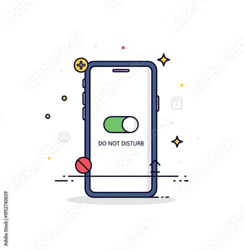 Notification control smartphone with a toggle switch set to Do Not Disturb and tiny faded alert icons around it, symbolizing intentional communication limits.