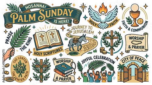 Palm Sunday Christian Celebration Elements - Holy Week Icon Set