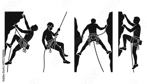 Rock Climbing Silhouette Set with Various Mountaineering Poses