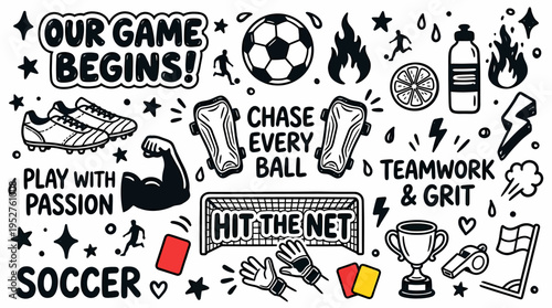 Soccer Game Elements Doodle Art Collection