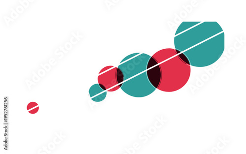 Black and white astronomer silhouette looking through a tripod telescope, oversized abstract circles representing planets arranged rhythmically, sharp diagonal