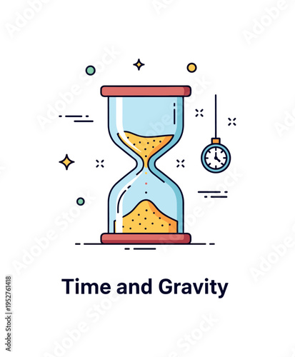 Gravity in action hourglass sand flow scene with fine grains descending from upper chamber to lower chamber, symbolizing steady gravitational pull over time.