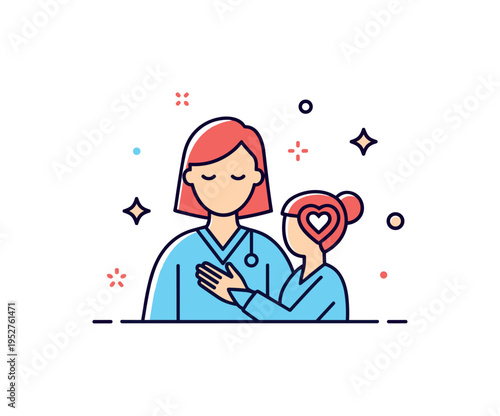 Emotional support during serious illness illustrated by a calm caregiver silhouette offering a comforting gesture, accompanied by subtle sparkle accents