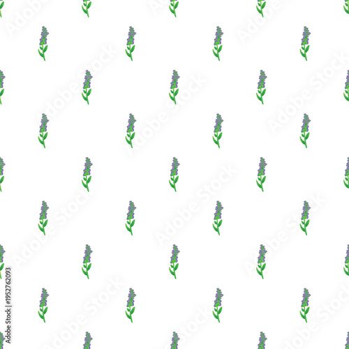 Lavender flowers and green leaves forming a repeating floral background
