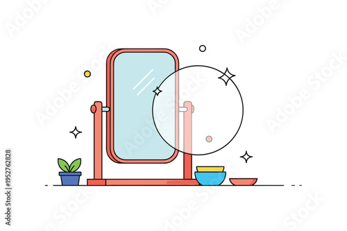Soft sunlight reflecting on a minimalist mirror creating a subtle glow that symbolizes self-care and positive energy. The main circular light reflection acts