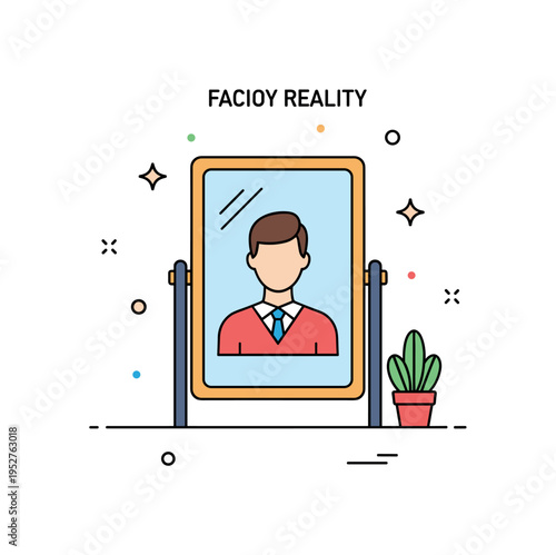 Facing reality theme depicted by a simplified mirror reflecting a confident silhouette, expressing honesty, accountability, and self recognition. The compact