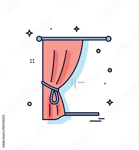 Modern window styling with curtain tie illustrated by a smooth curtain panel pulled back using a minimal loop tie, symbolizing clean contemporary decor