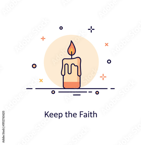 Candle in prayer simple faith expression with a lit candle resting on a minimal surface line and soft glow surrounding it, conveying humility and devotion. The