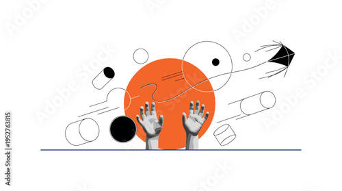 Black and white close-up of smoke swirling into abstract shapes, combined with overlapping blue and yellow circles suggesting transformation and mystery,