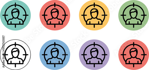 Target Audience Avatar Icons Set with Crosshair Focus – Colorful Flat Vector Illustration