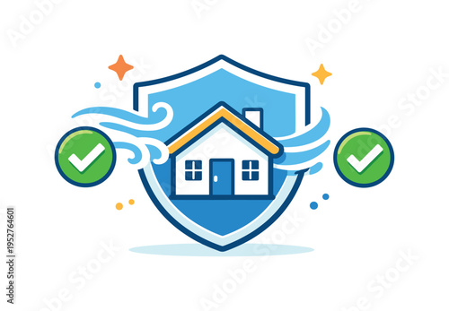 Mold remediation nightmare recovery and prevention concept represented by a clean home shielded by airflow and check icons, suggesting resolution, safety and