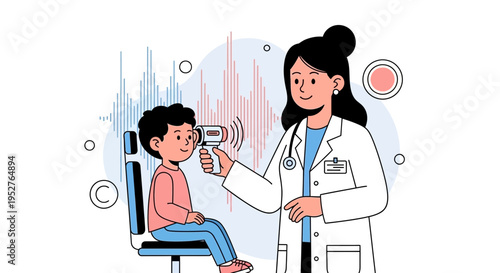 Doctor checks child's temperature with infrared thermometer, medical checkup, healthcare concept