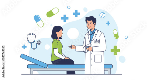 Doctor Examining Patient in Clinic: Medical Consultation, Health Check-up, and Care