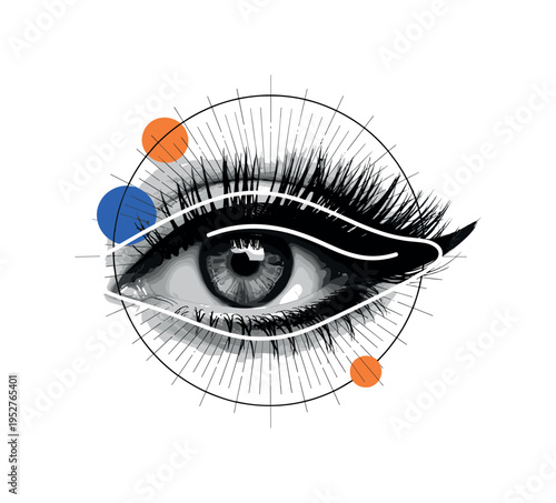 Black and white close-up of an ear with abstract flame shapes reflected inside, thin radiating lines expanding outward like crackling sound, emerald green and