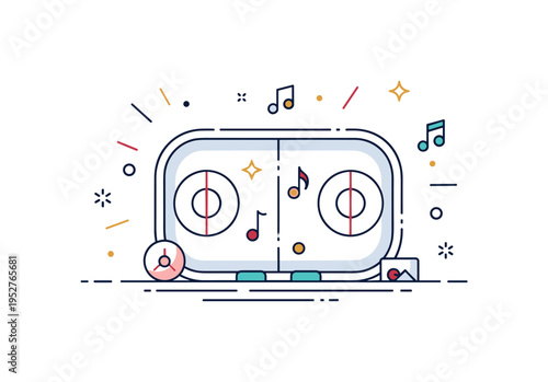 Disco dance floor energy theme centered on a simplified rink outline with small music note icons and subtle light rays, expressing celebration, rhythm, and