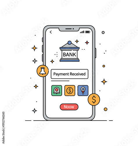 Salary day excitement smartphone screen displaying a bank notification labeled Payment Received with subtle sparkle icons, conveying instant gratification and