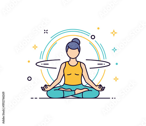 Mind body balance after workout shown as a centered meditating figure with symmetrical circular lines around them, suggesting equilibrium between physical