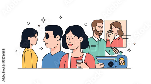 Creative portrait photography capturing interaction between multiple subjects, reflections, and unique framing, highlighting storytelling, emotion, and