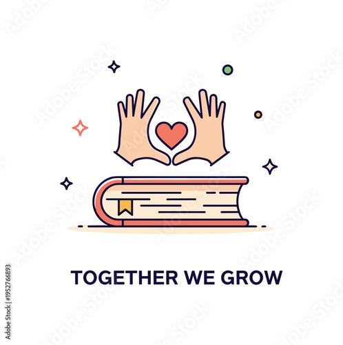 Childrens storybook friendship lesson concept with a simple book base and two small hand silhouettes above it forming a heart shape, symbolizing empathy and