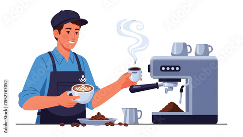 Brewing Delight: A barista expertly crafts a perfect cup of coffee, showcasing the art of coffee-making with skill and passion.