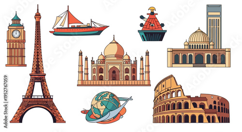 Collection of famous landmarks around the world
