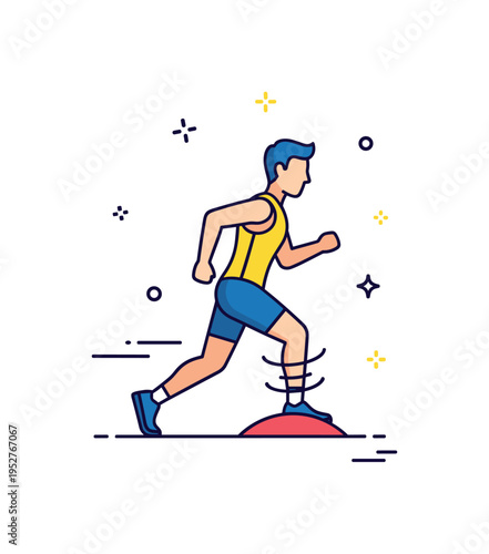 Jogging in place exercise illustrated by a single athletic figure running on the spot with subtle motion lines around the legs, capturing cardio energy in a