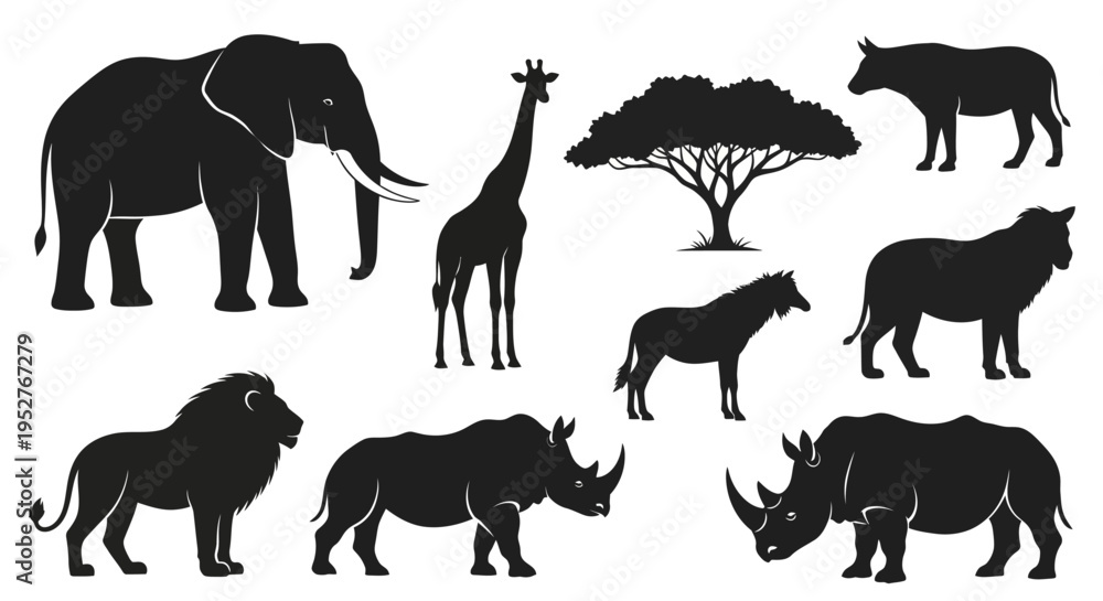 Fototapeta premium Safari animal silhouettes on white background