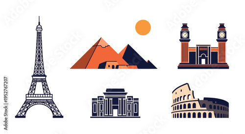 global travel landmarks, famous monuments and structures
