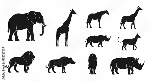 African wildlife animal silhouettes, safari icons