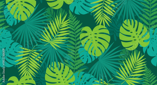 seamless tropical leaf pattern, green monstera leaves