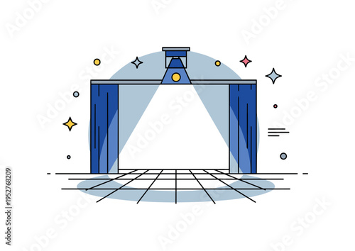 Theater performance highlight showing a circular spotlight centered on an empty stage floor, symbolizing anticipation and storytelling about to begin. The