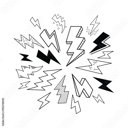 Explosion of black and white lightning bolts