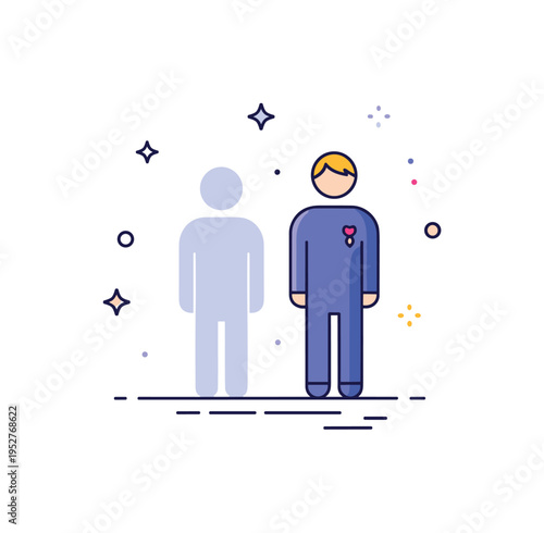 Memory and absence theme illustrated by a faint silhouette beside a standing figure, symbolizing remembrance and the lingering presence of someone lost. Subtle