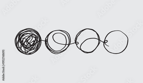 A series of connected loops in a decreasing spiral pattern