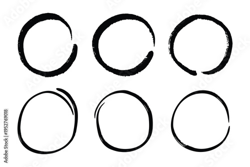 A collection of six hand drawn circles with varying line quality