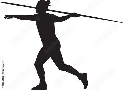 Dynamic Javelin Thrower Silhouette in Action, Capturing Athletic Power and Movement