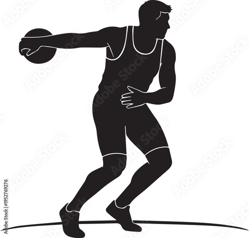 Dynamic Male Discus Thrower Silhouette Vector Illustration