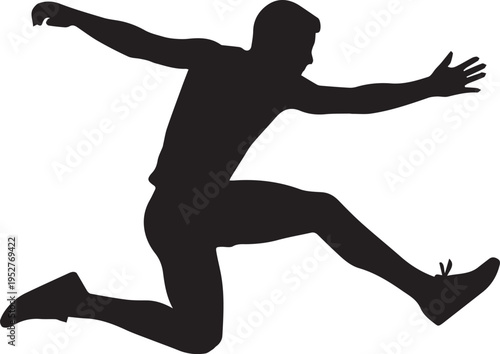 Dynamic male athlete silhouette mid-jump, symbolizing sport, competition, and active lifestyle.