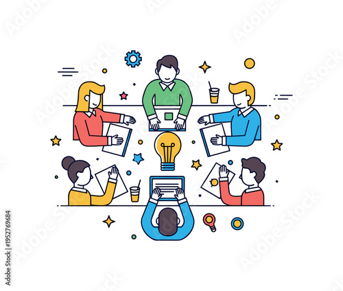 Team collaboration during soft skills training with colleagues sharing ideas around a table, highlighting cooperation, empathy, and constructive discussion.