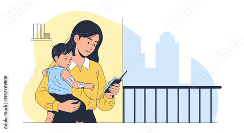 Busy mother working remotely with baby, balancing career and family life