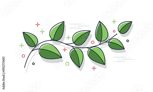 Tropical leafy vine theme depicted through a curved stem with broad lush leaves and subtle shadow accents, symbolizing exotic greenery and vibrant plant life.