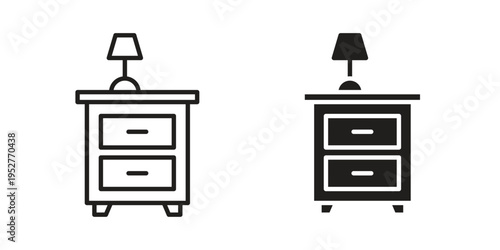 Bedside table icon Line Design Vector Illustration. Solid Black icons